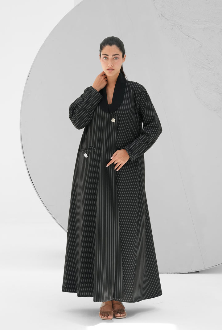 blazer-inspired cut , Striped Taff Crepe Fabric