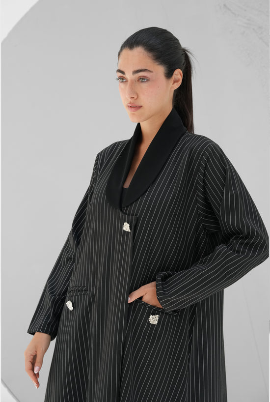 blazer-inspired cut , Striped Taff Crepe Fabric