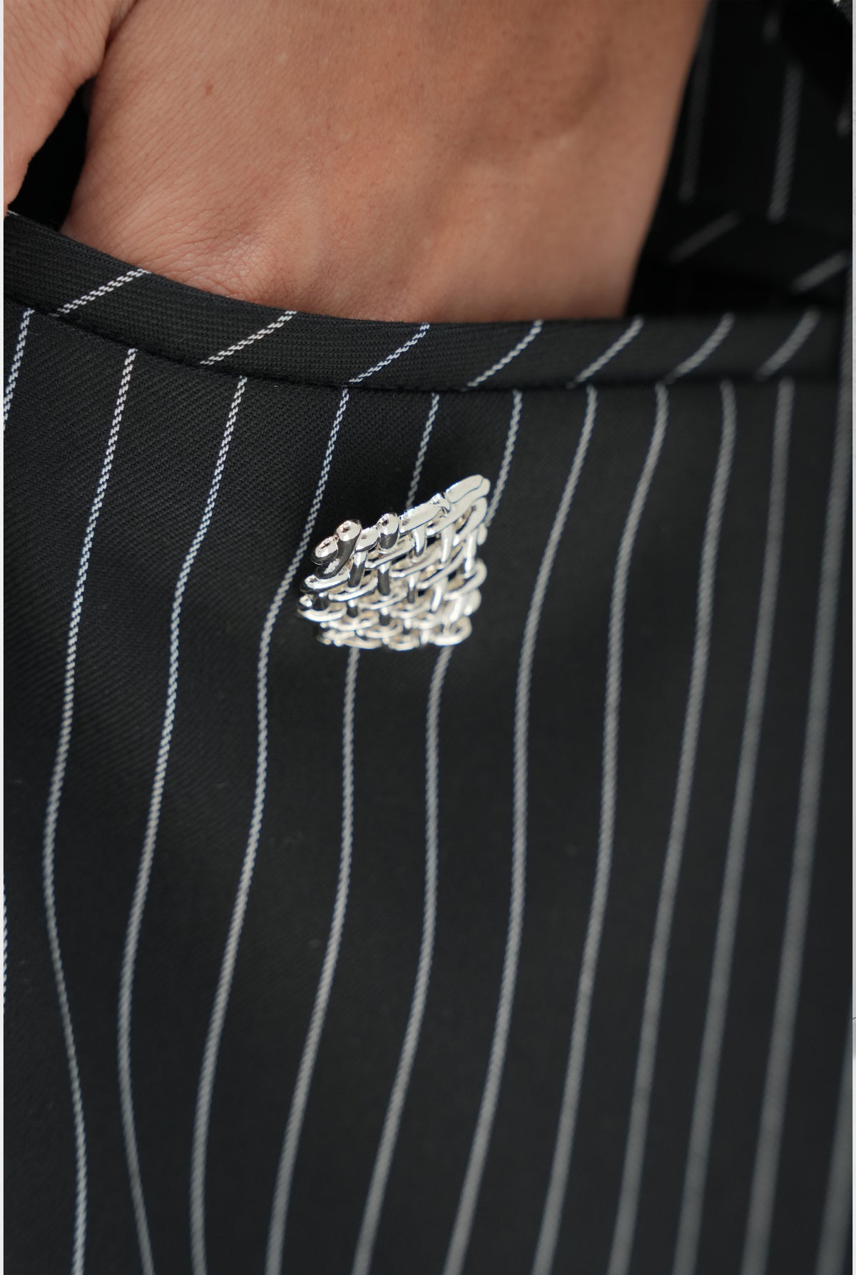 blazer-inspired cut , Striped Taff Crepe Fabric
