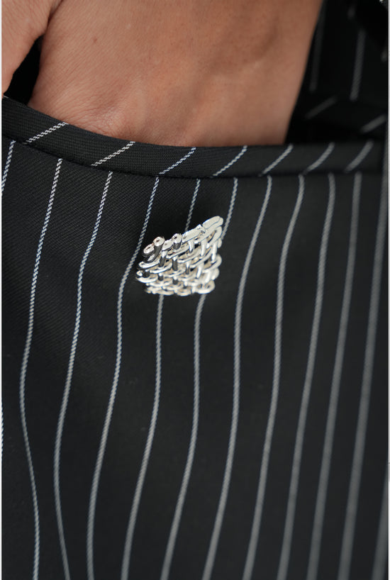 blazer-inspired cut , Striped Taff Crepe Fabric