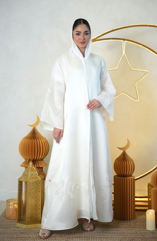 Natural Organza with hand embroidery Abaya
