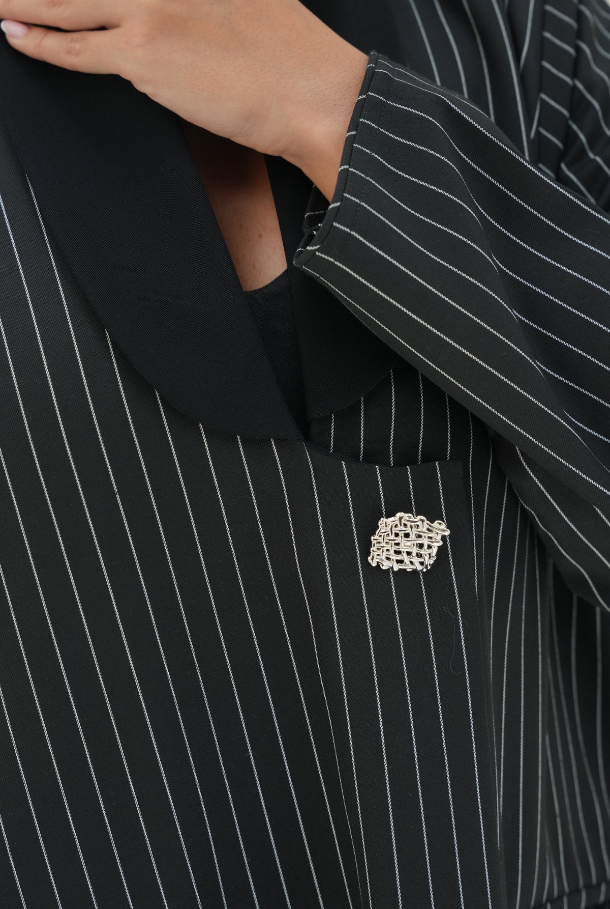blazer-inspired cut , Striped Taff Crepe Fabric