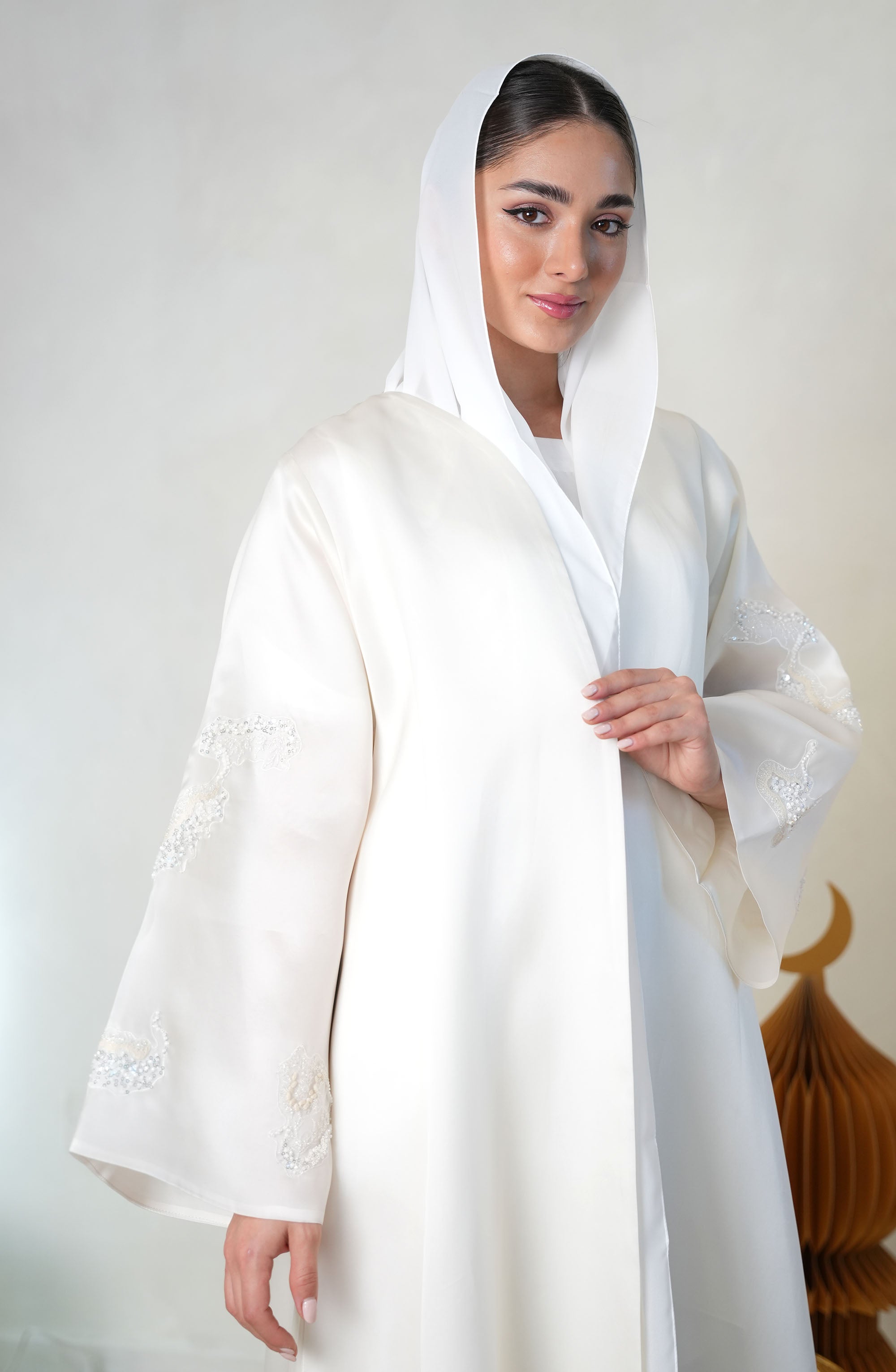 Natural Organza with hand embroidery Abaya