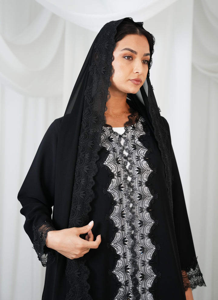 Internet fabric  Lace style and handwork beads on abaya  +lace on shaila
