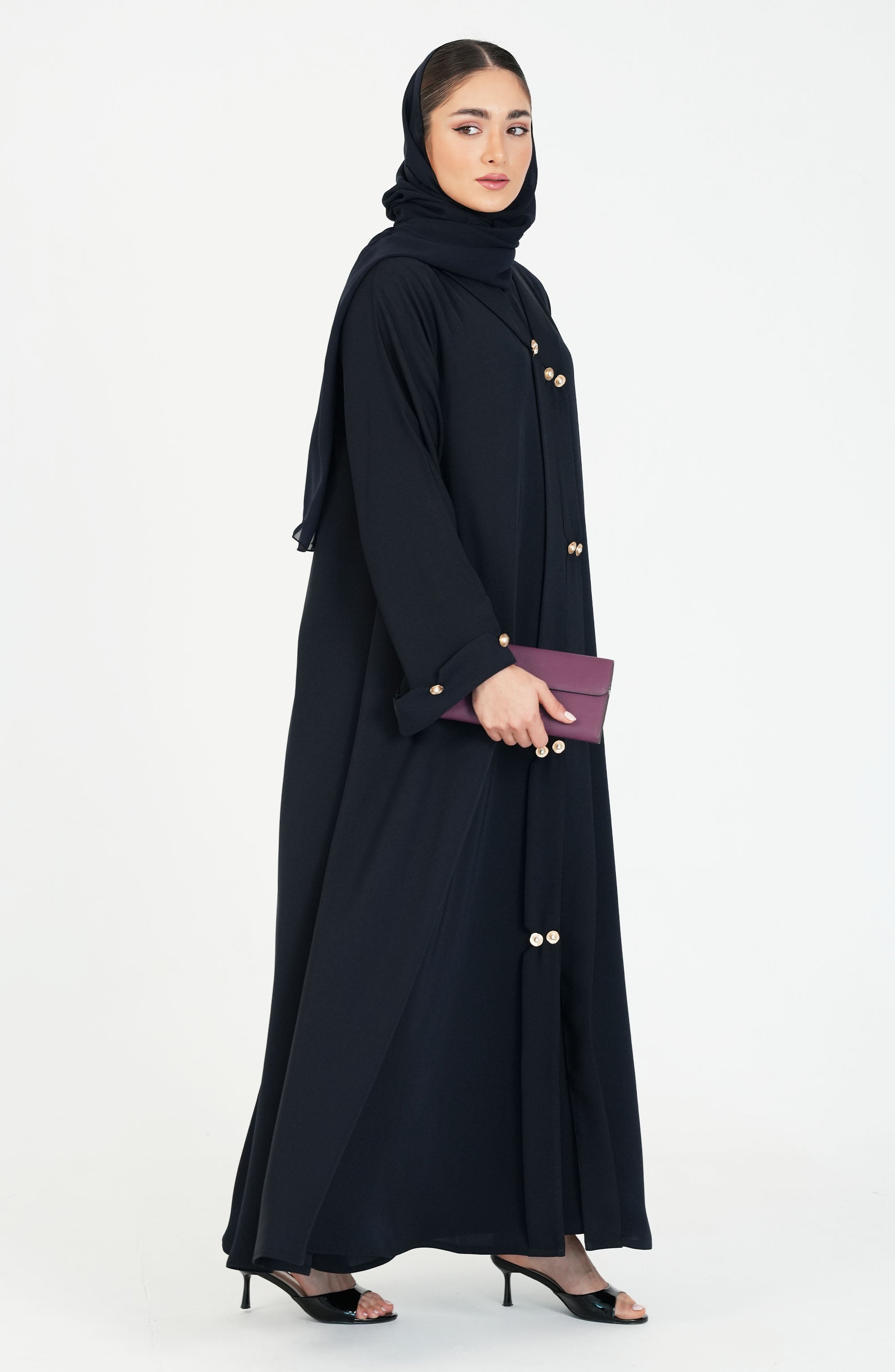 Internet Fabric Abaya With Gold Buttons