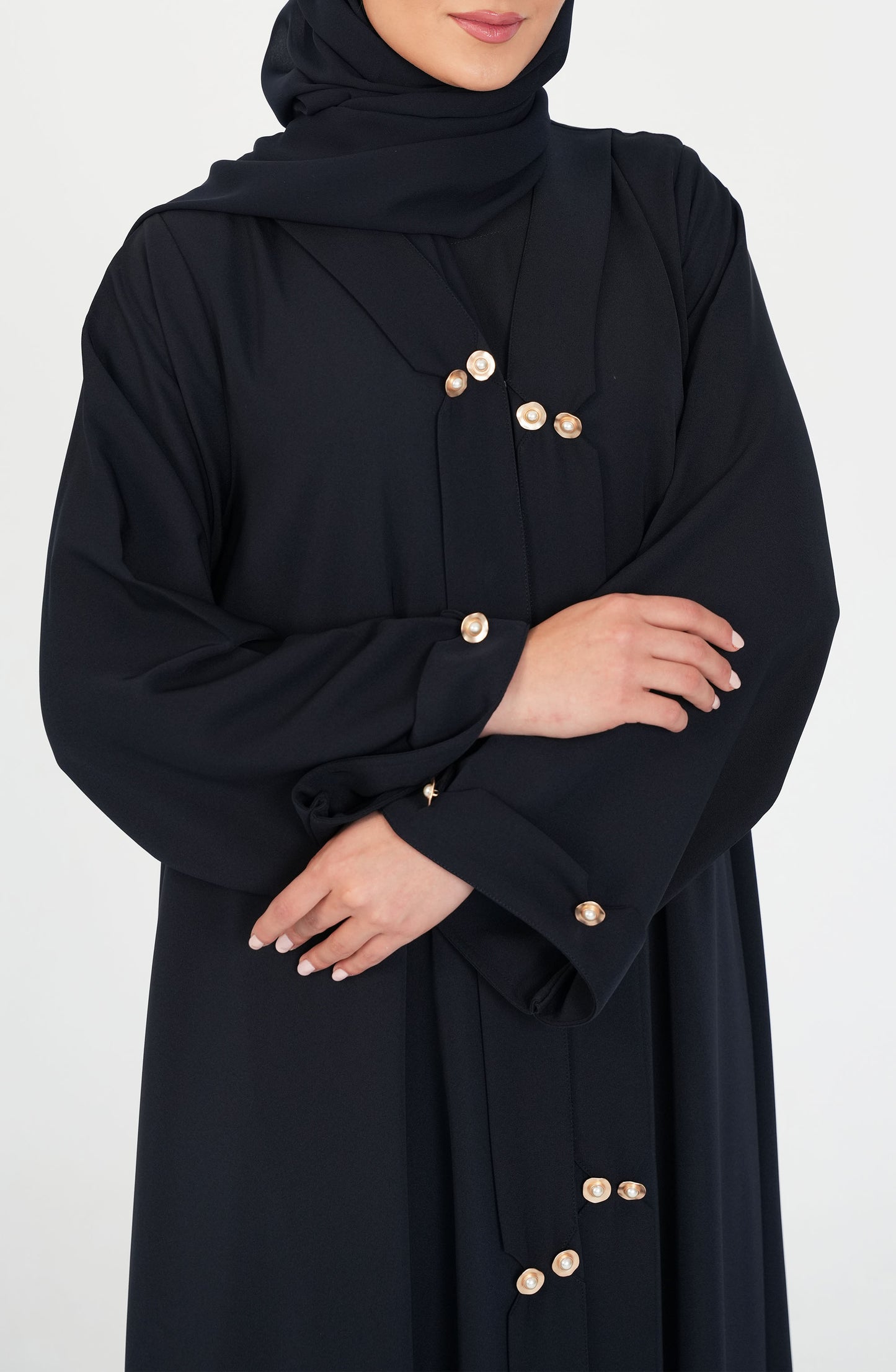 Internet Fabric Abaya With Gold Buttons