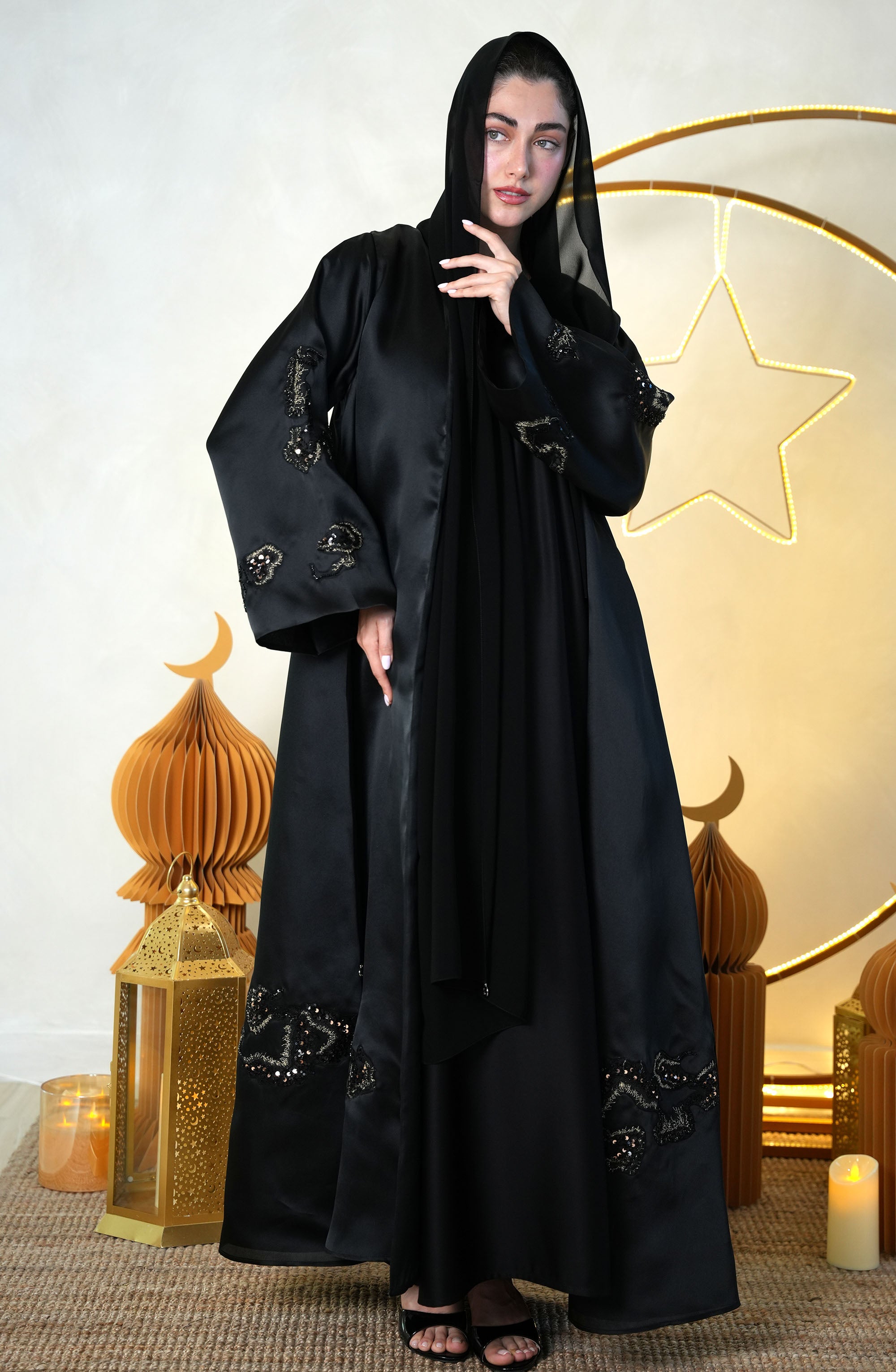 Natural Organza with hand embroidery Abaya