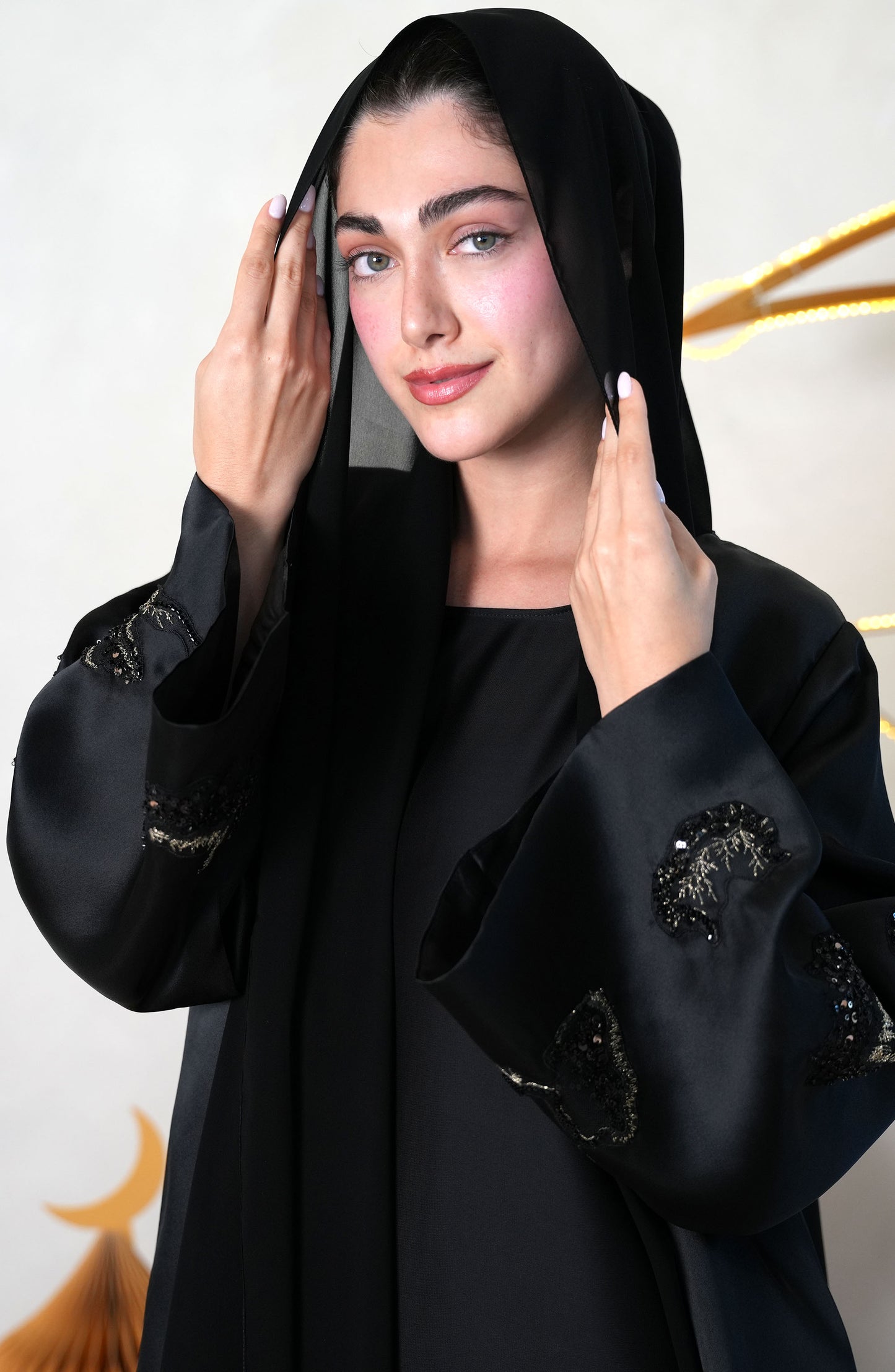 Natural Organza with hand embroidery Abaya