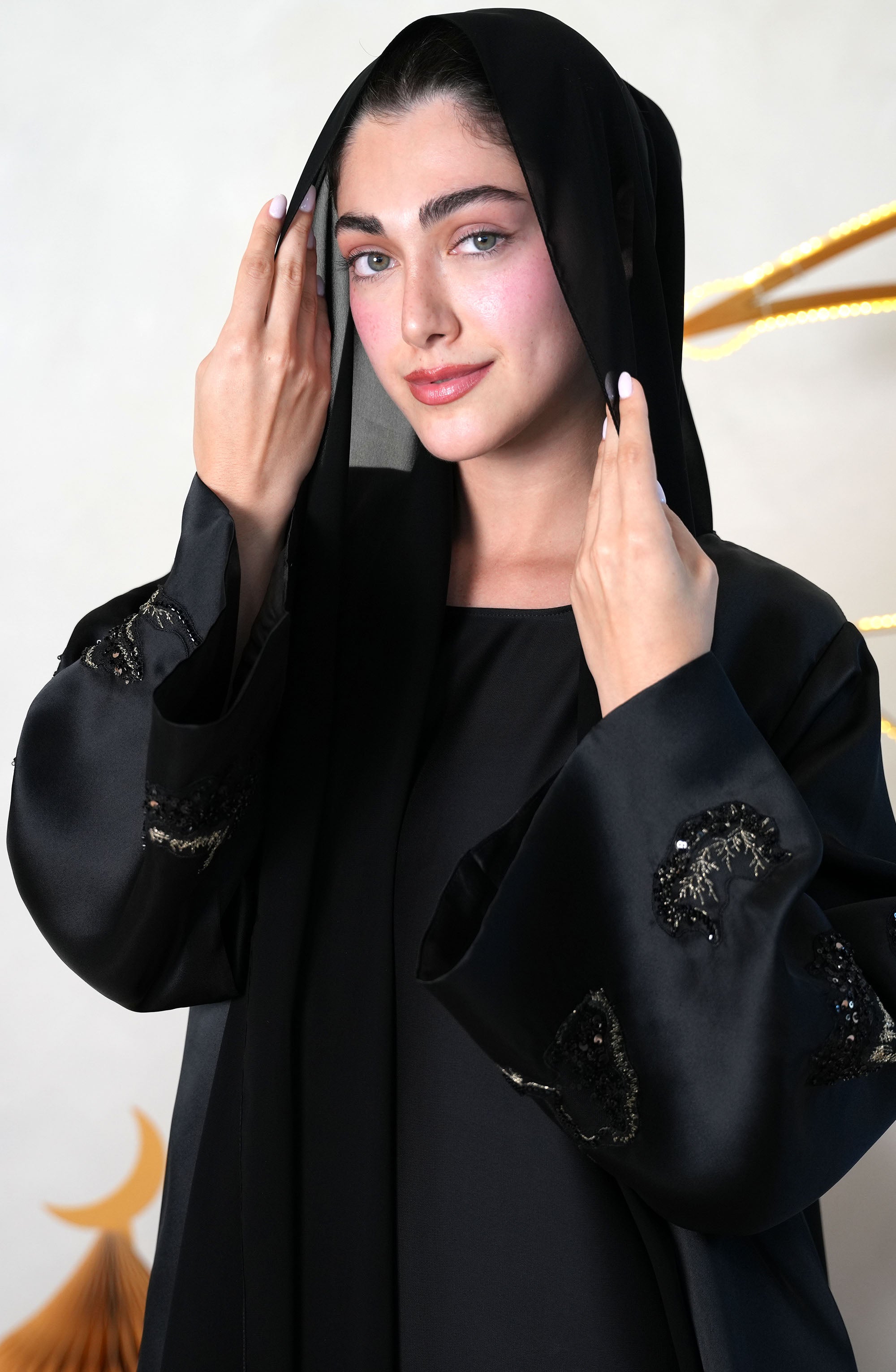 Natural Organza with hand embroidery Abaya