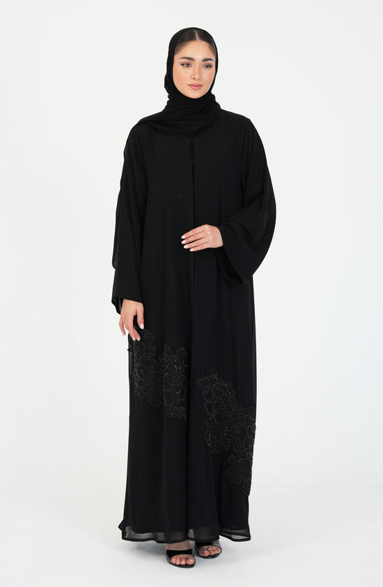 Double Chiffon - Embroidery with handwork beads and Foolak Abaya