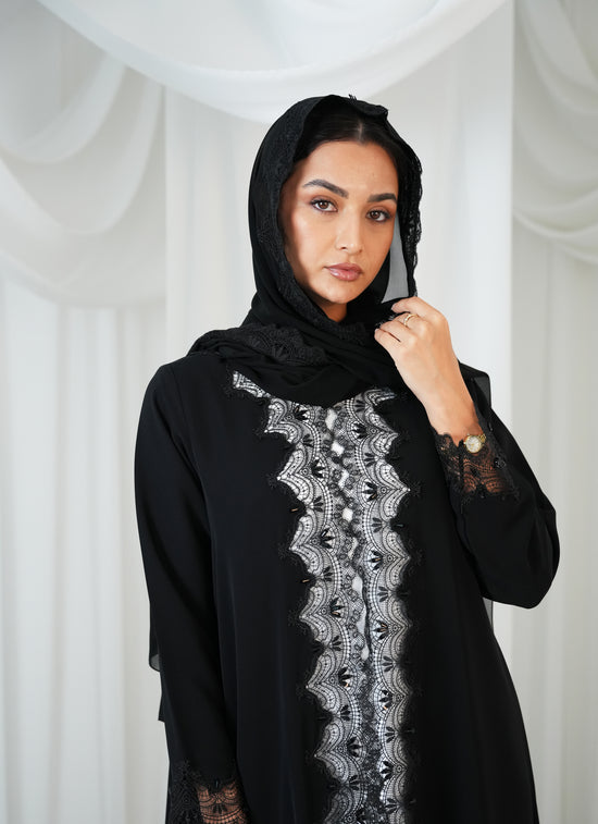 Internet fabric  Lace style and handwork beads on abaya  +lace on shaila