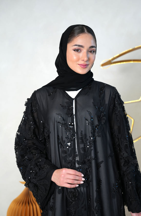 Hand-embroidered toor, lined Abaya