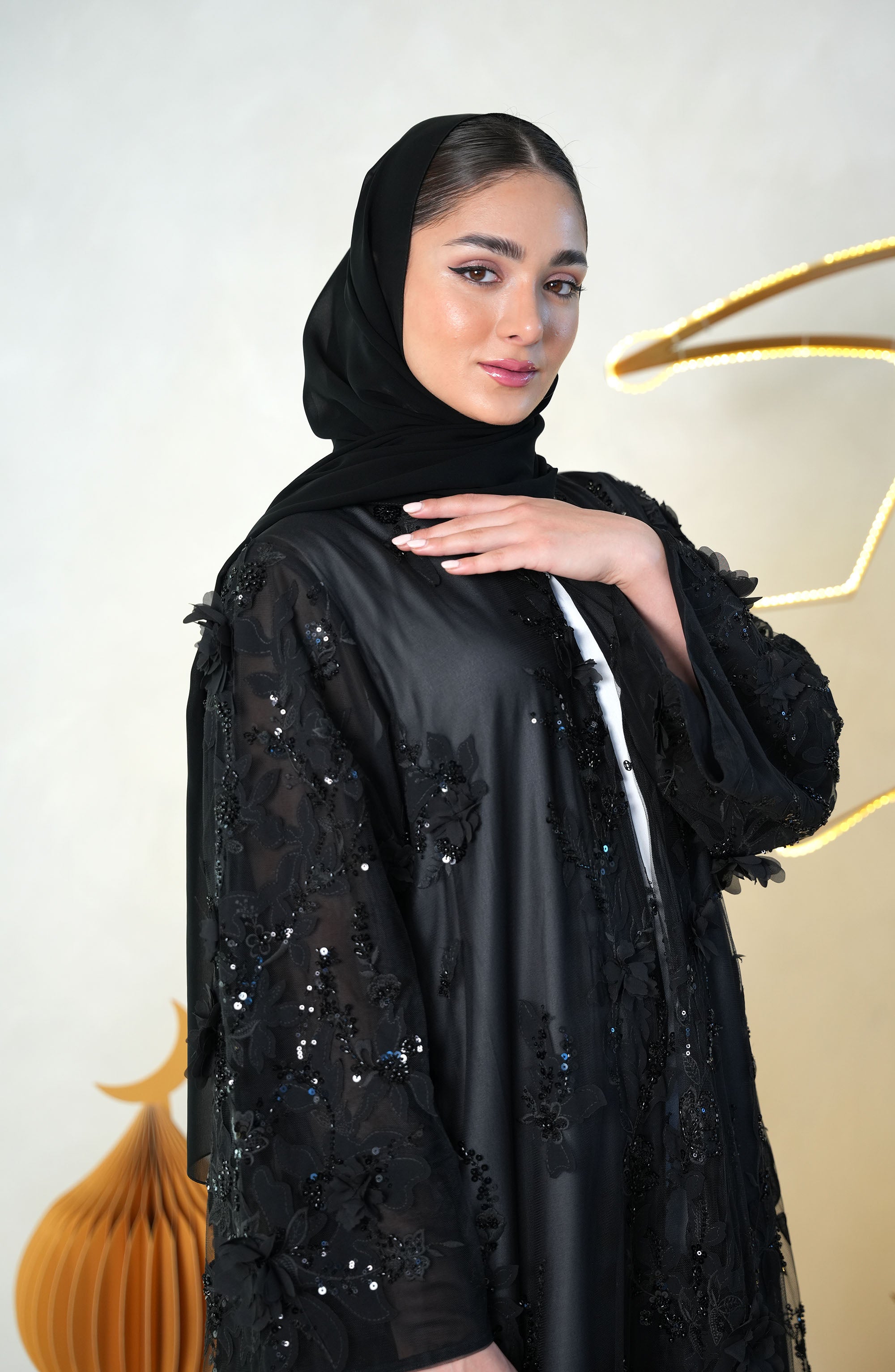 Hand-embroidered toor, lined Abaya