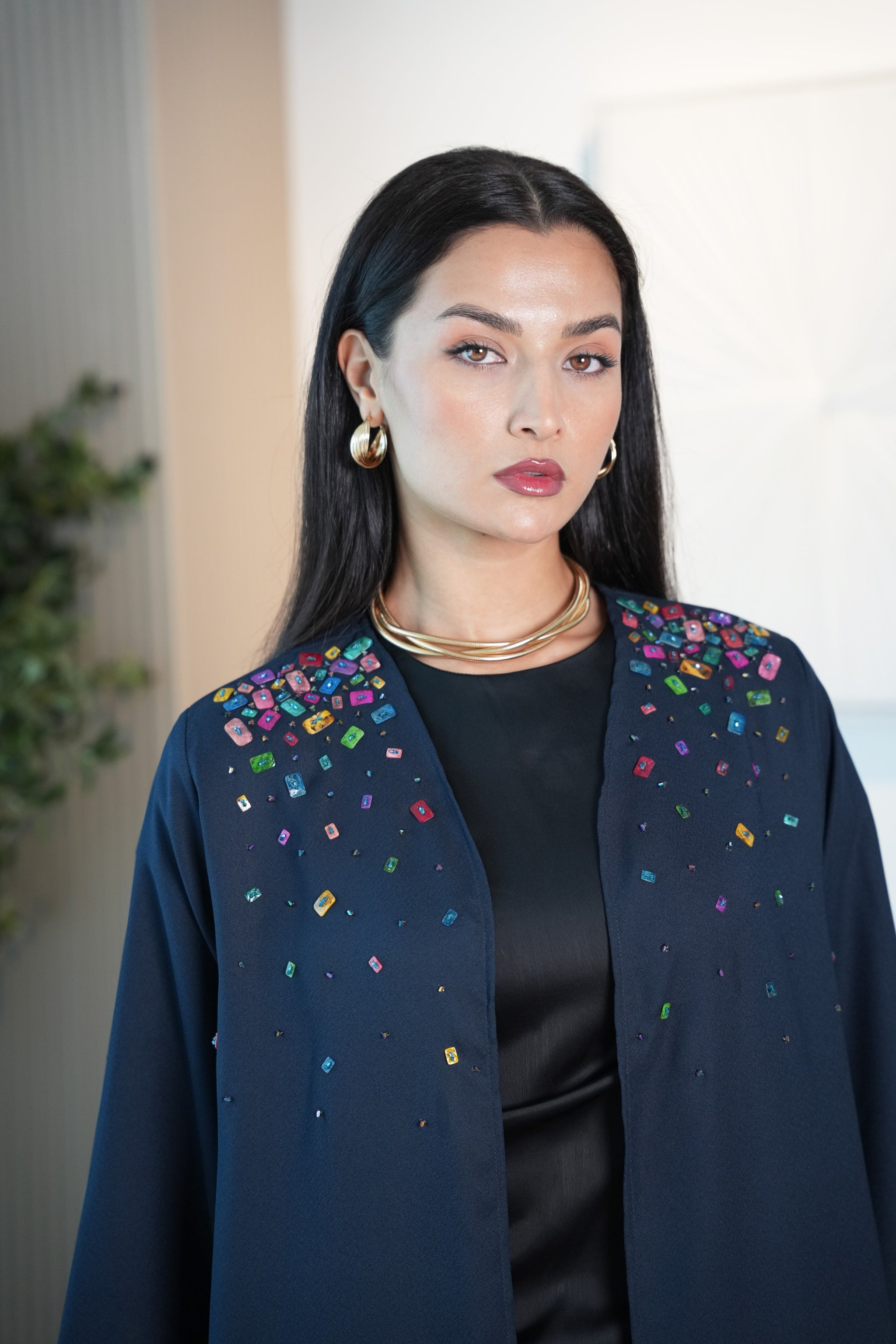 Sunshine Fabric Abaya with artistic coloring beads hand worked