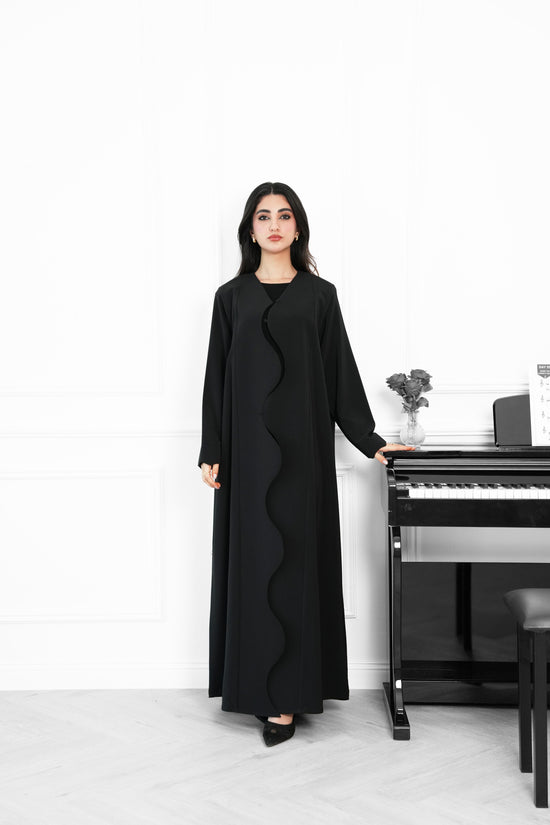 Linen crepe , Abaya with Elegant Wave Cut Front