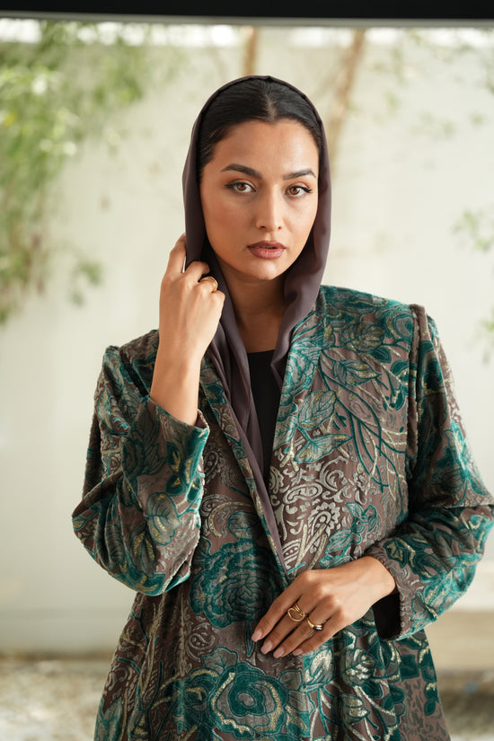 Velvet Brown & Teal abaya