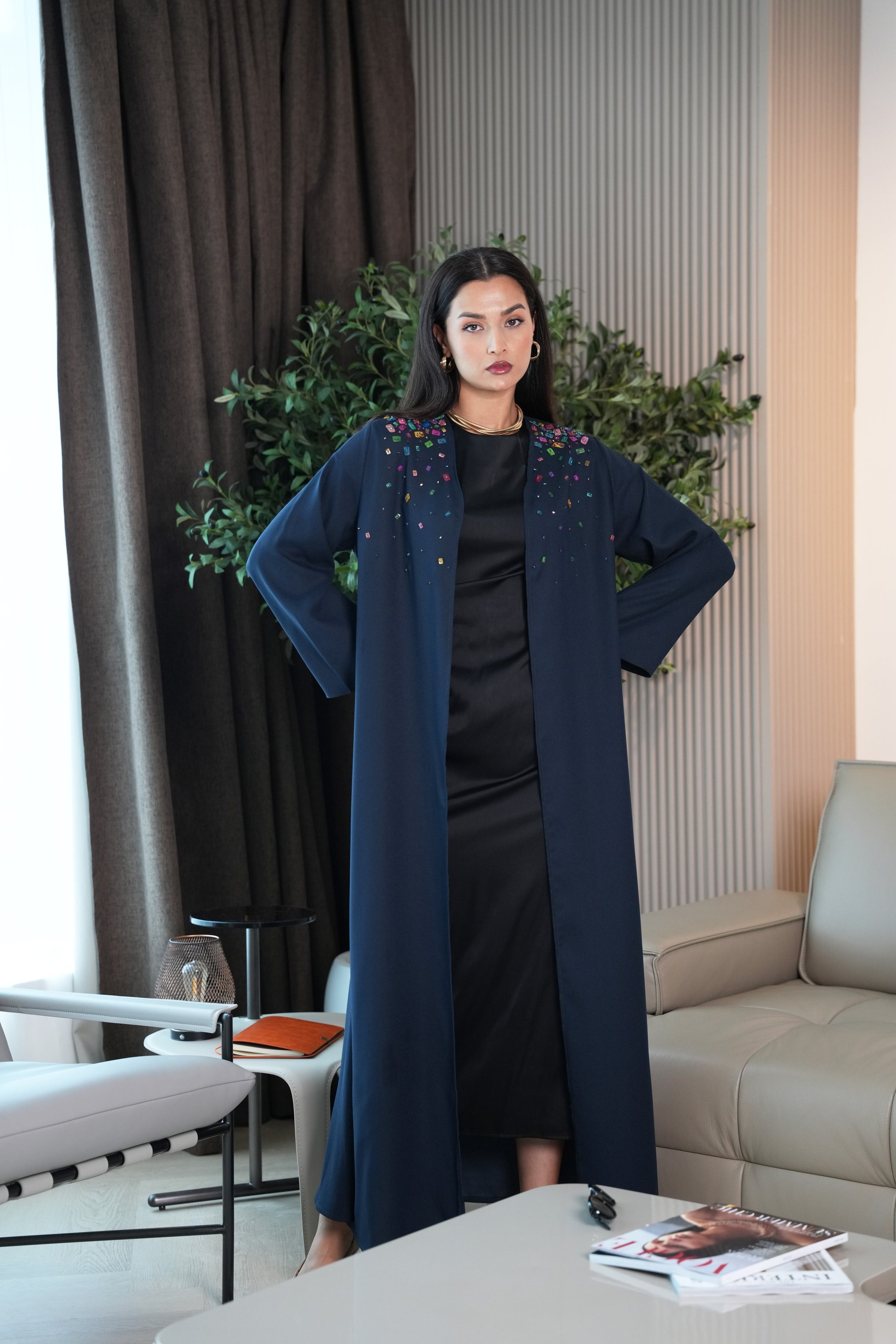Sunshine Fabric Abaya with artistic coloring beads hand worked