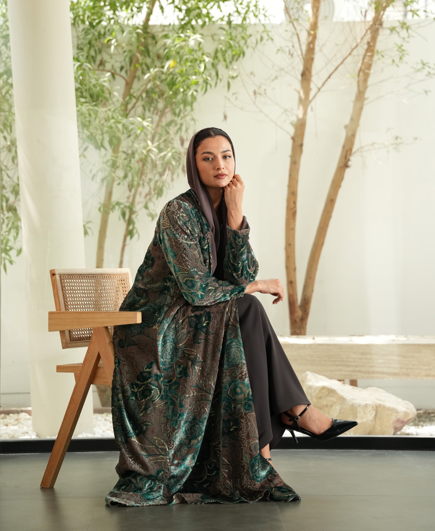 Velvet Brown & Teal abaya
