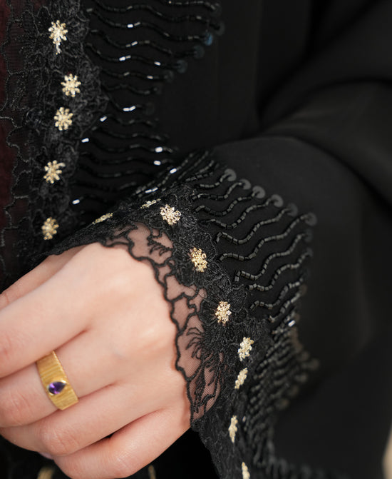 Dantil with handwork beads Abaya - Black