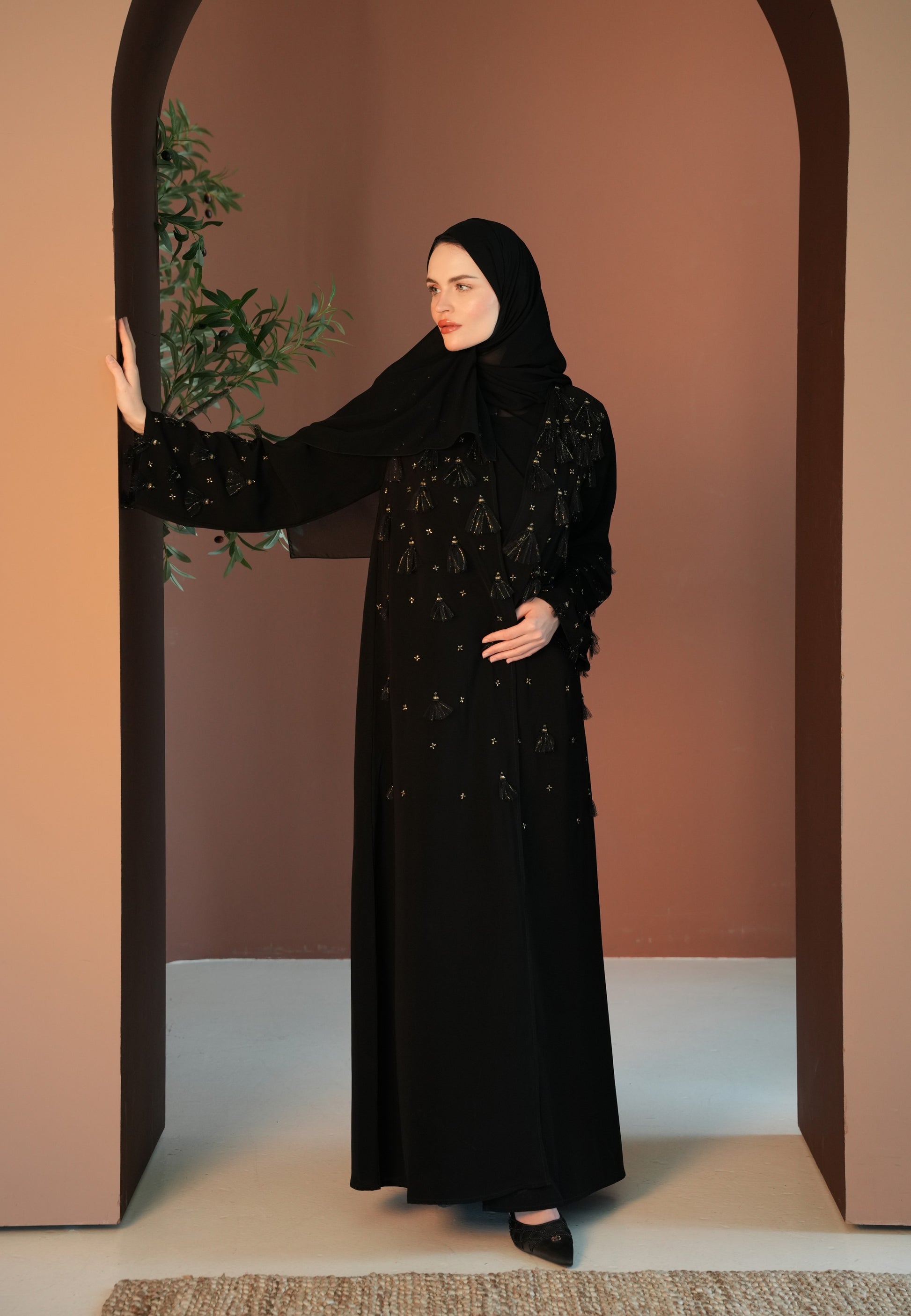 Victory Kuwaiti Crepe Handwork beads and toor design