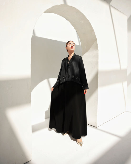 Black Crystal and beads Abaya