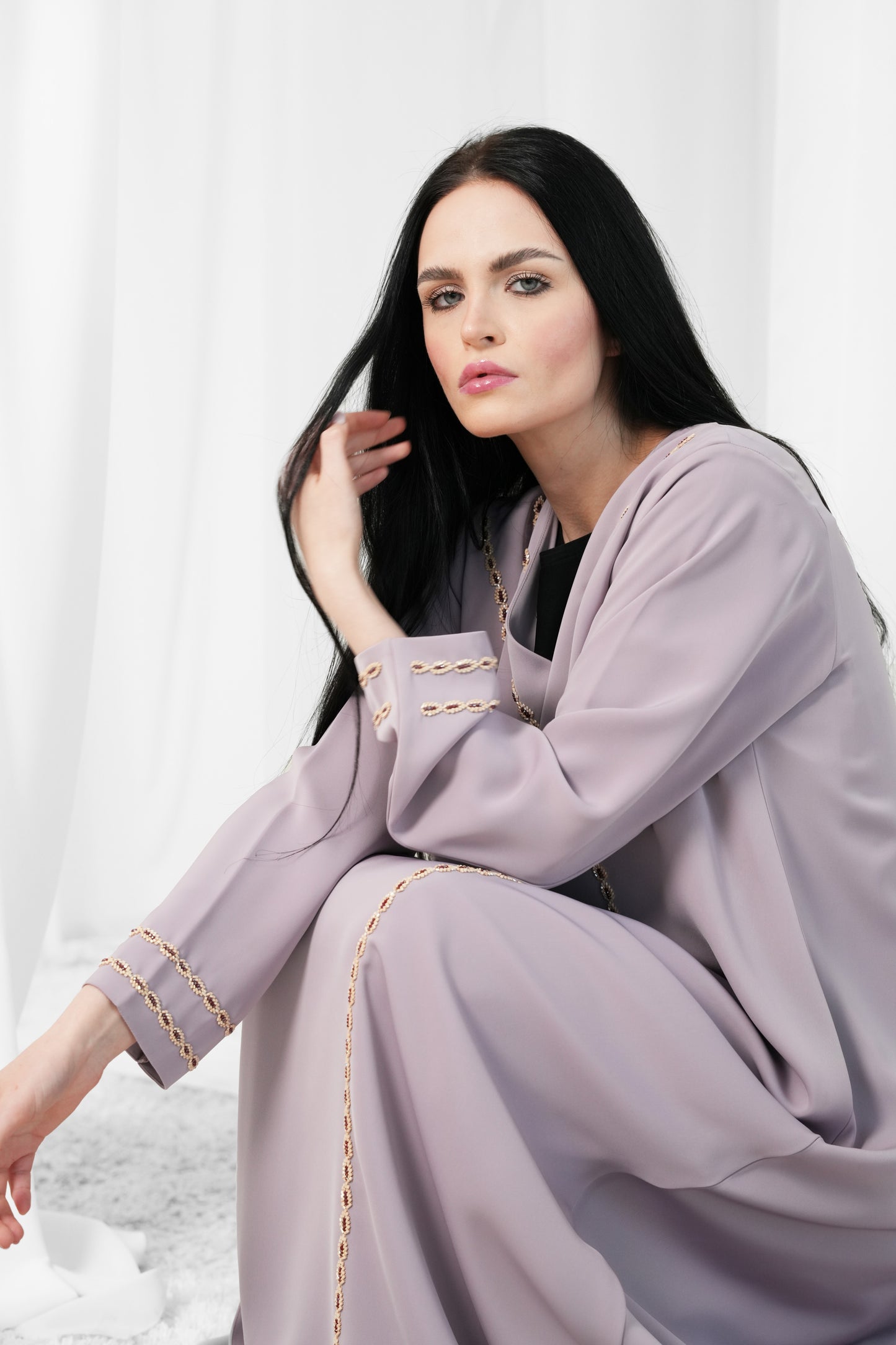 Breathable crepe Fabric, Beaded Abaya