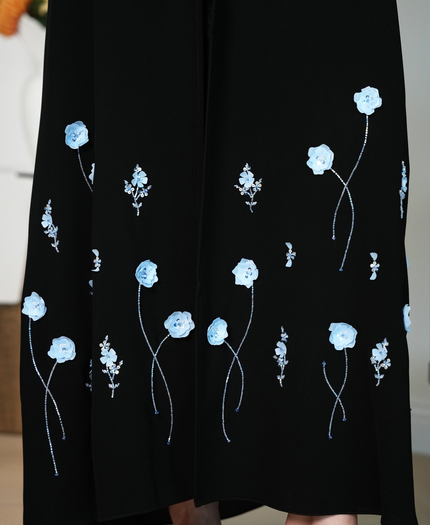 Salsa Crepe Abaya with crafted organza flowers