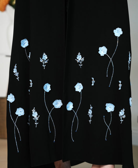 Salsa Crepe Abaya with crafted organza flowers