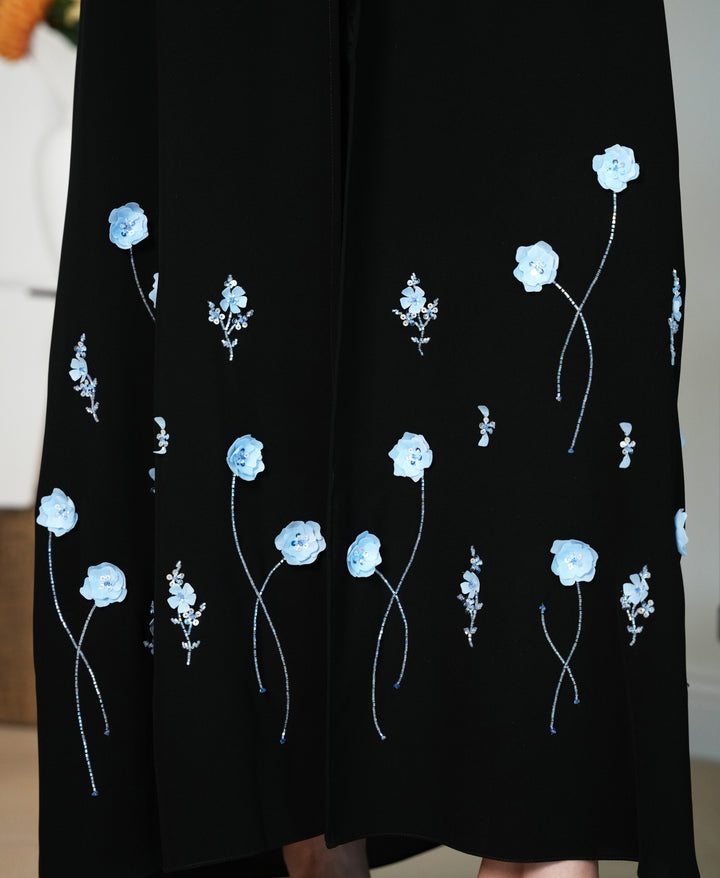 Salsa Crepe Abaya with crafted organza flowers