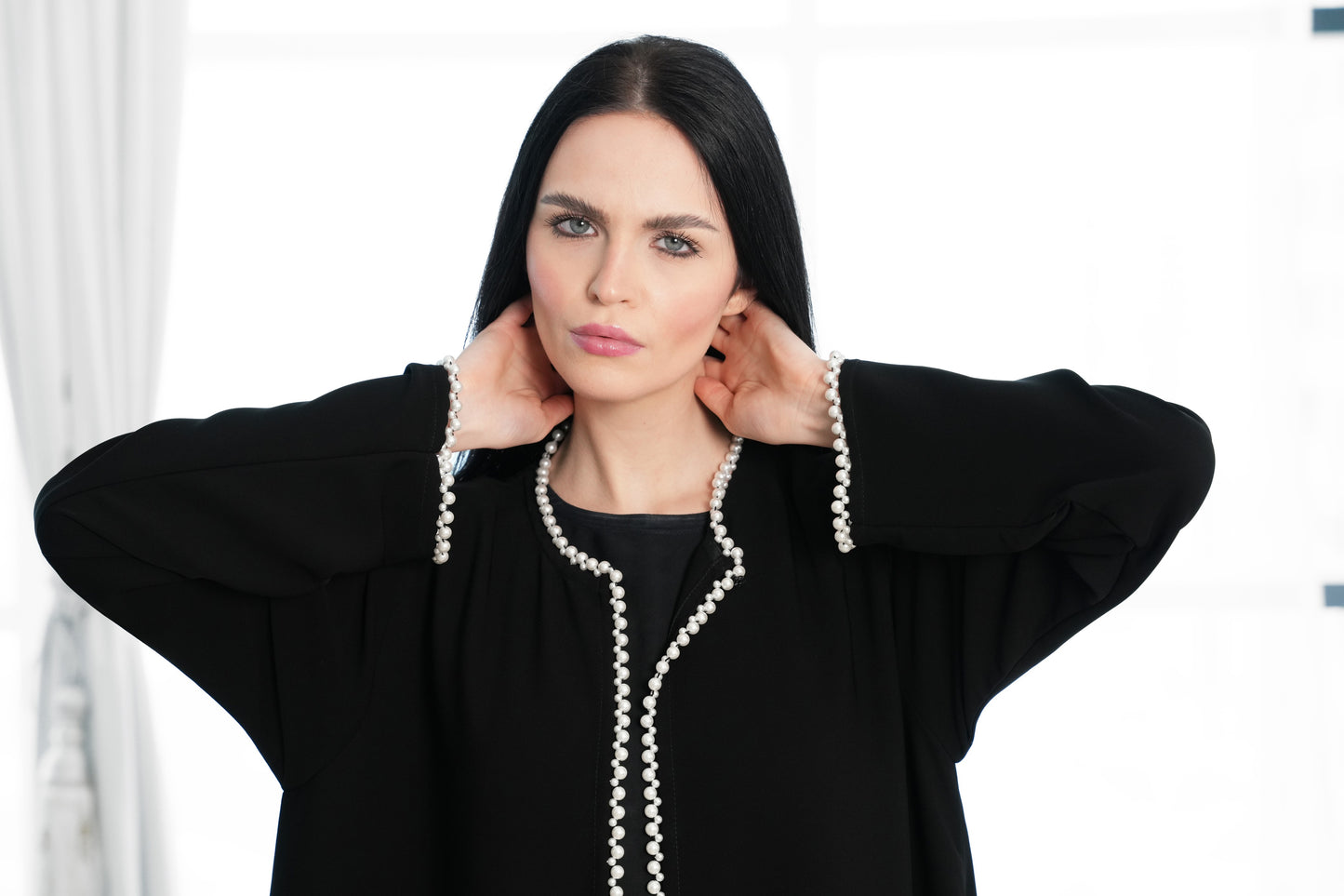 Safwa , Abaya with Delicate Pearl Embellishments