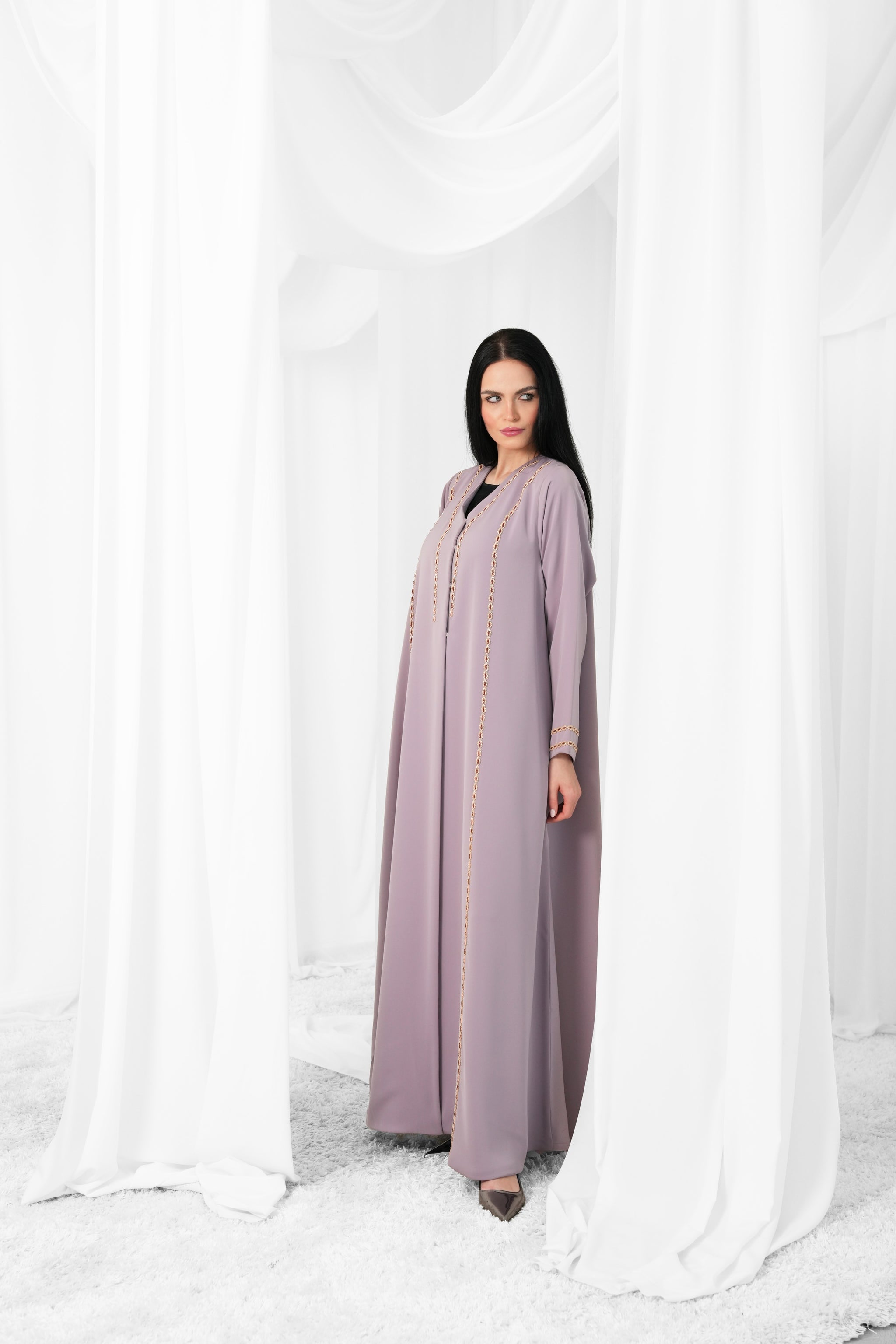 Breathable crepe Fabric, Beaded Abaya