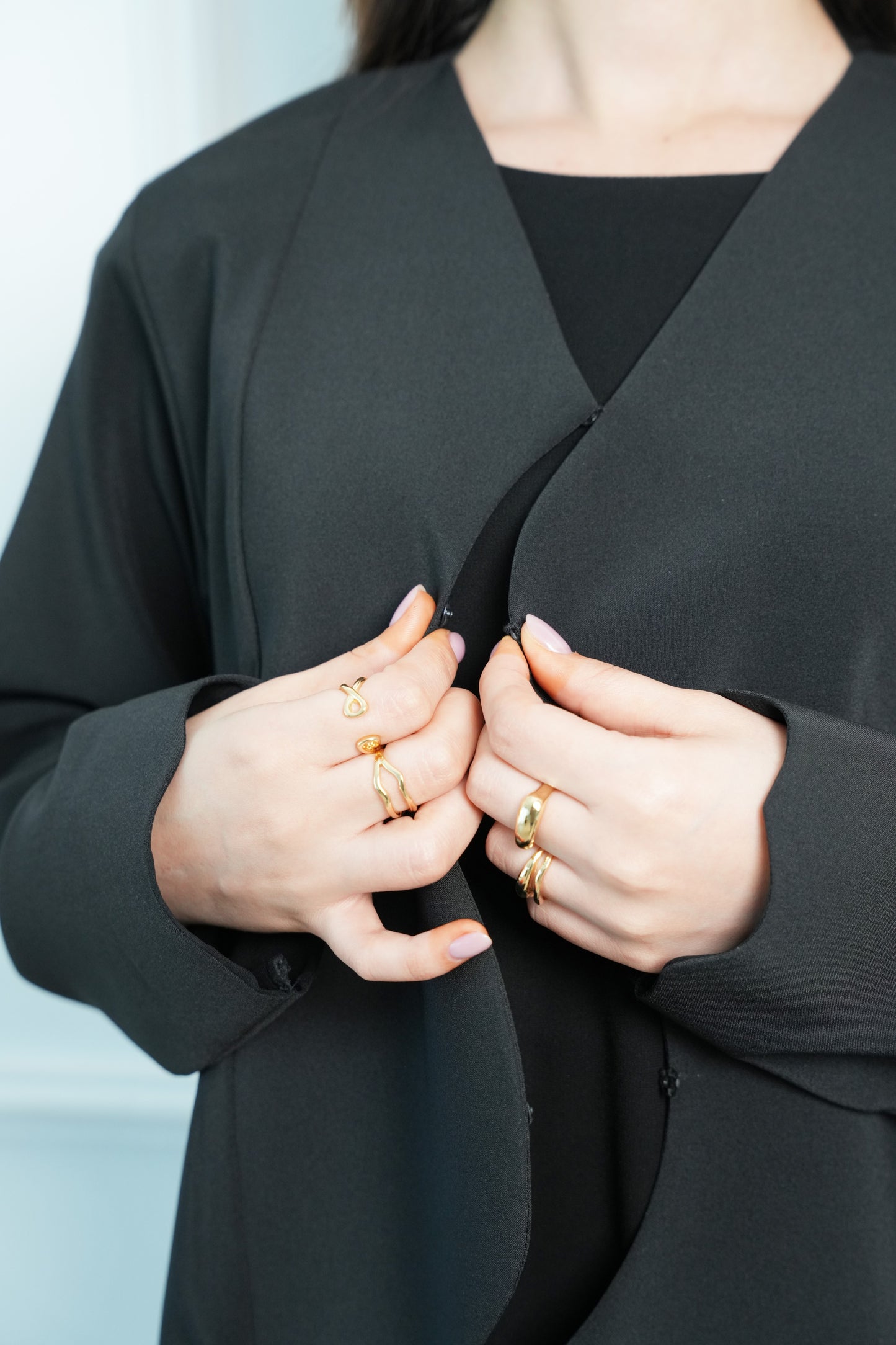 Linen crepe , Abaya with Elegant Wave Cut Front