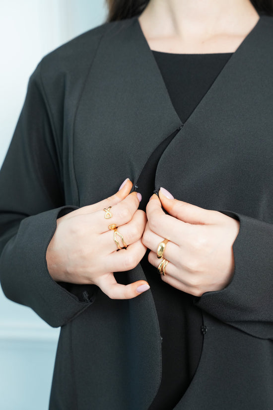 Linen crepe , Abaya with Elegant Wave Cut Front