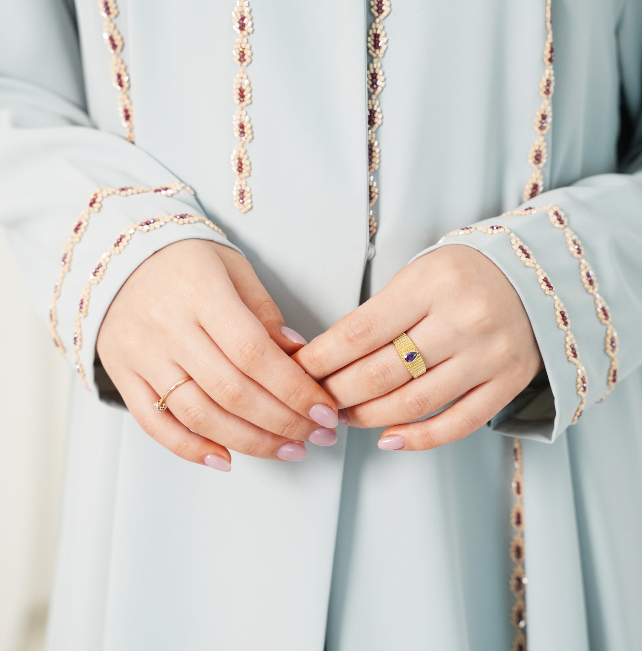 Breathable crepe Fabric, Beaded Abaya