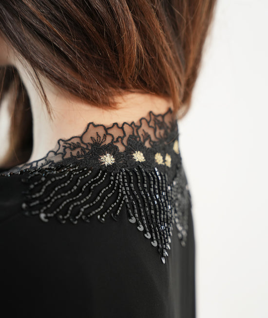 Dantil with handwork beads Abaya - Black