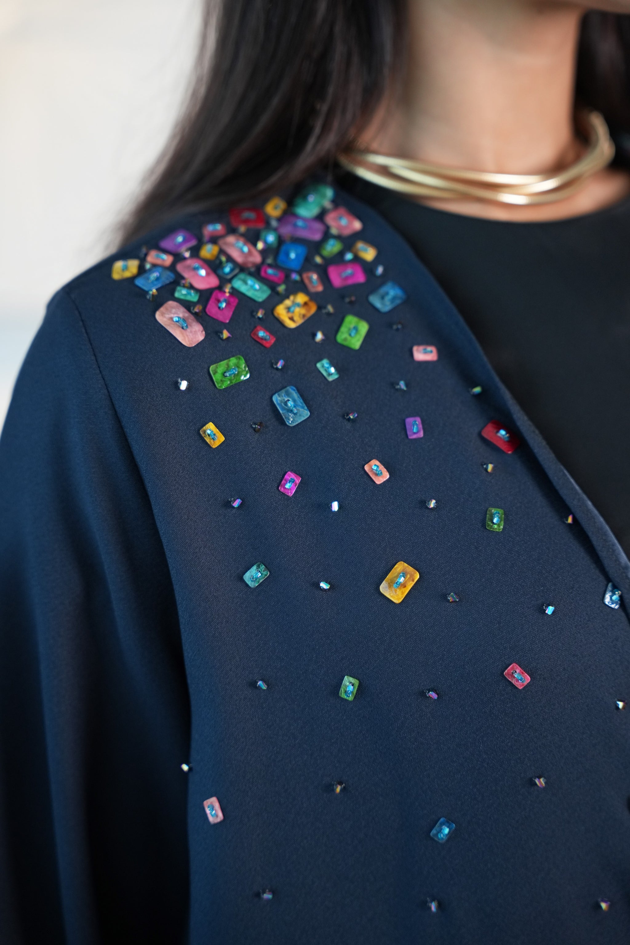 Sunshine Fabric Abaya with artistic coloring beads hand worked