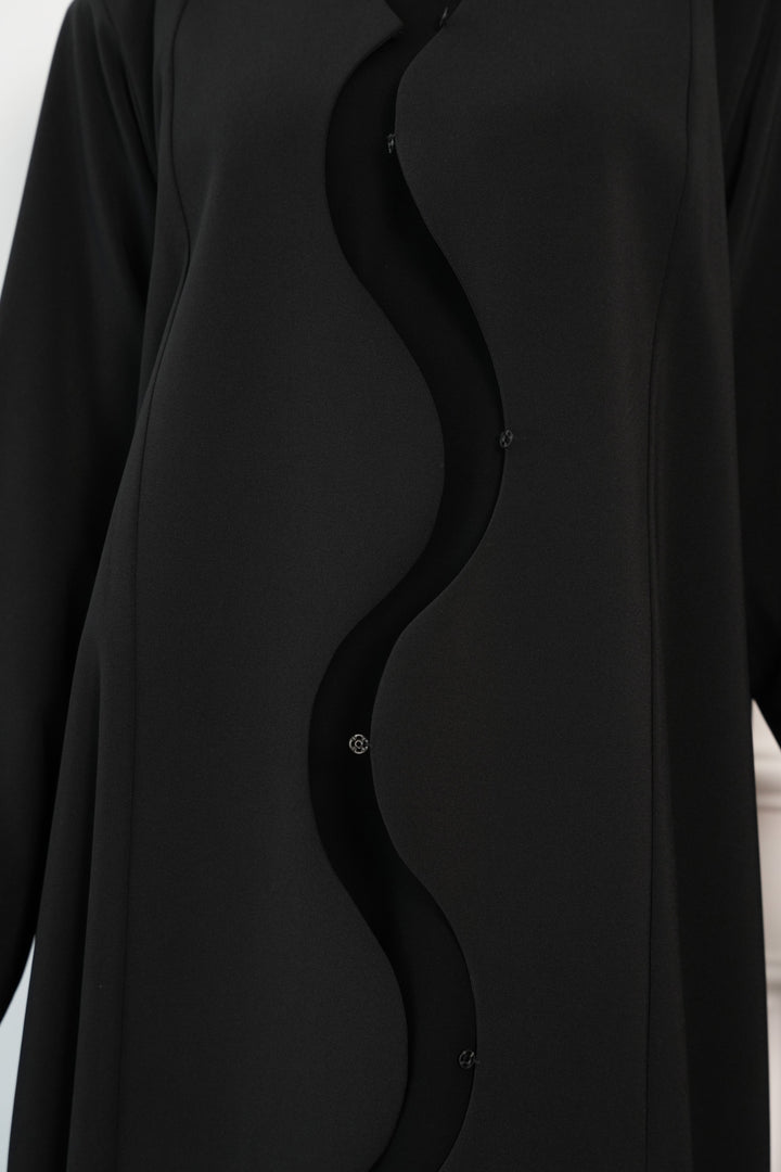 Linen crepe , Abaya with Elegant Wave Cut Front