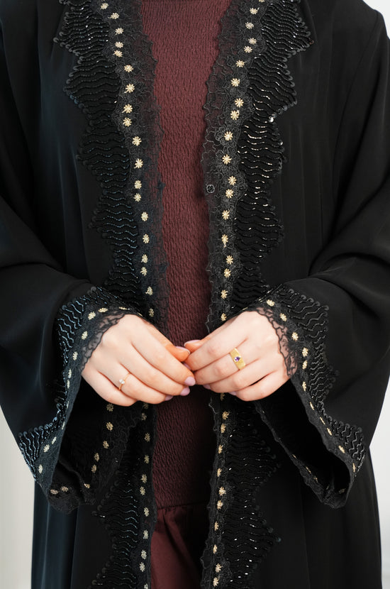 Dantil with handwork beads Abaya - Black