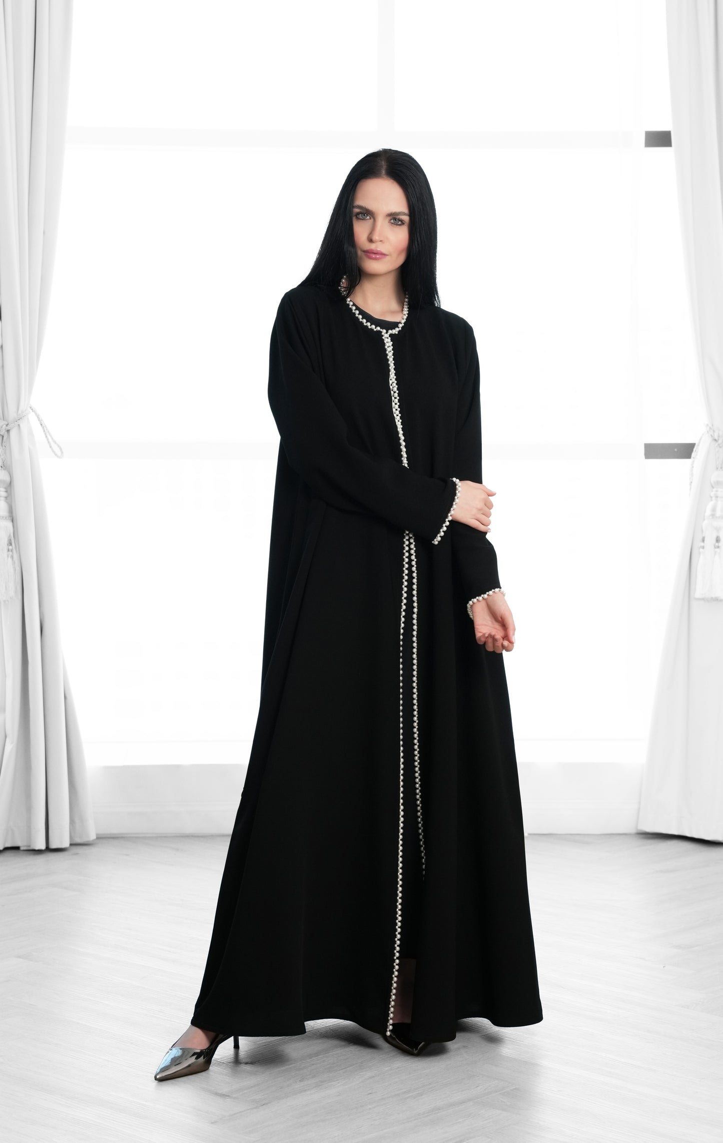 Safwa , Abaya with Delicate Pearl Embellishments
