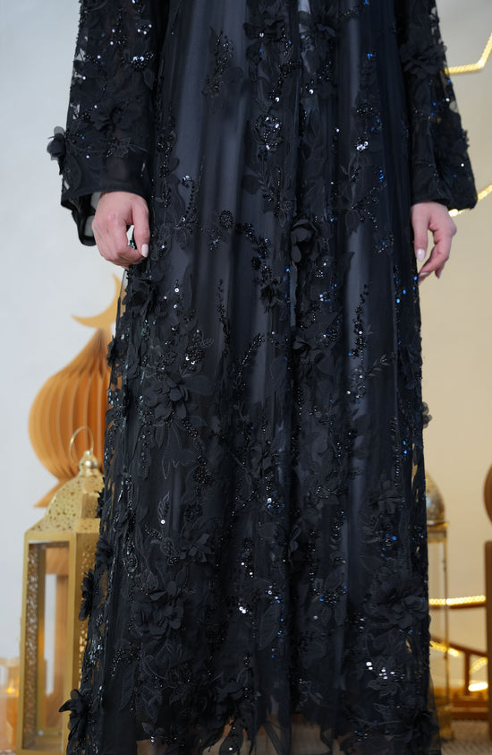 Hand-embroidered toor, lined Abaya