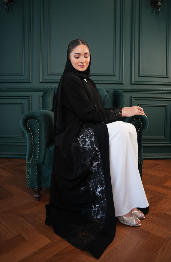 Internet fabric with embroidered lace Abaya