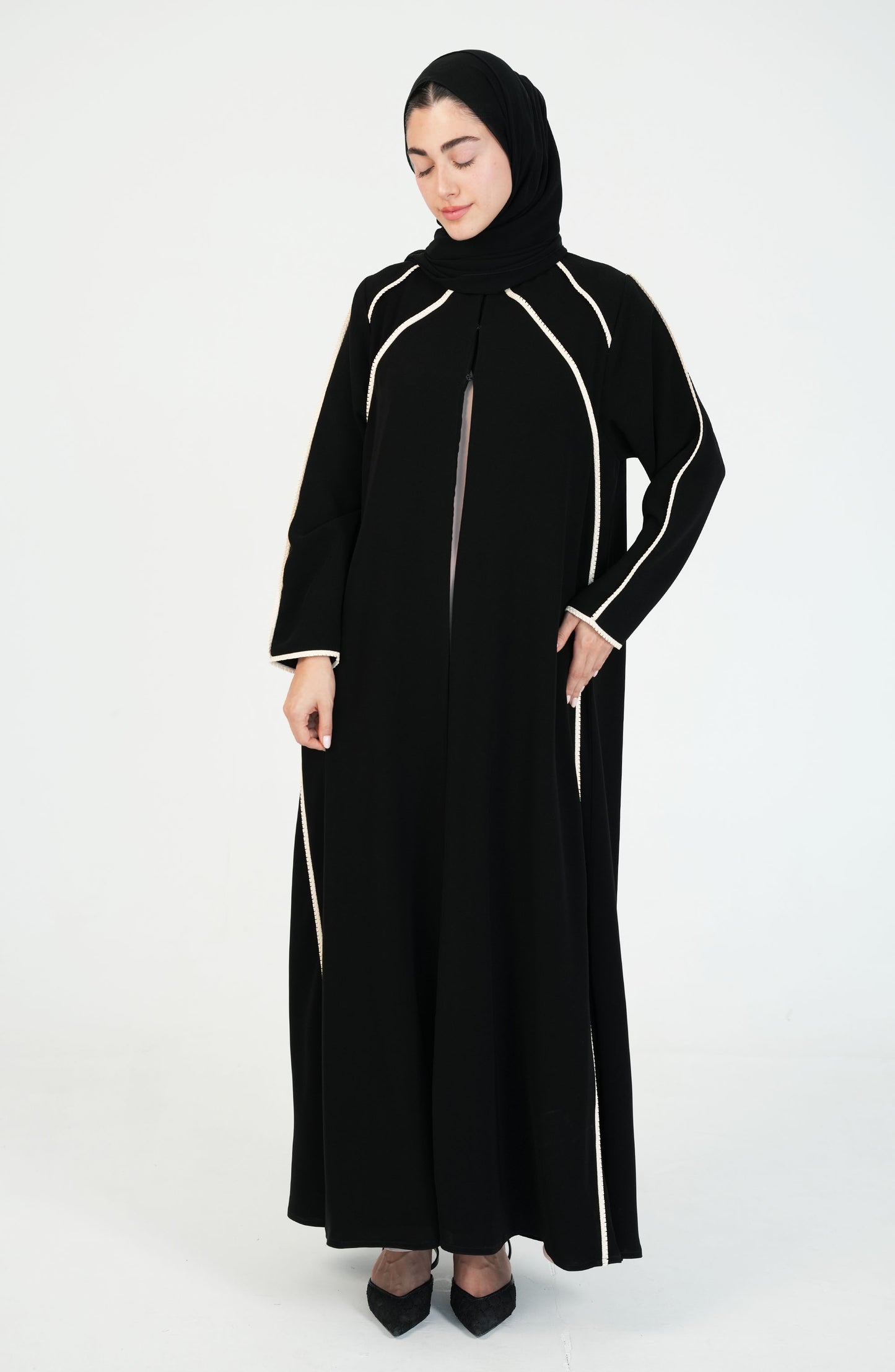 Salsa Crepe Abaya with Beige Lace
