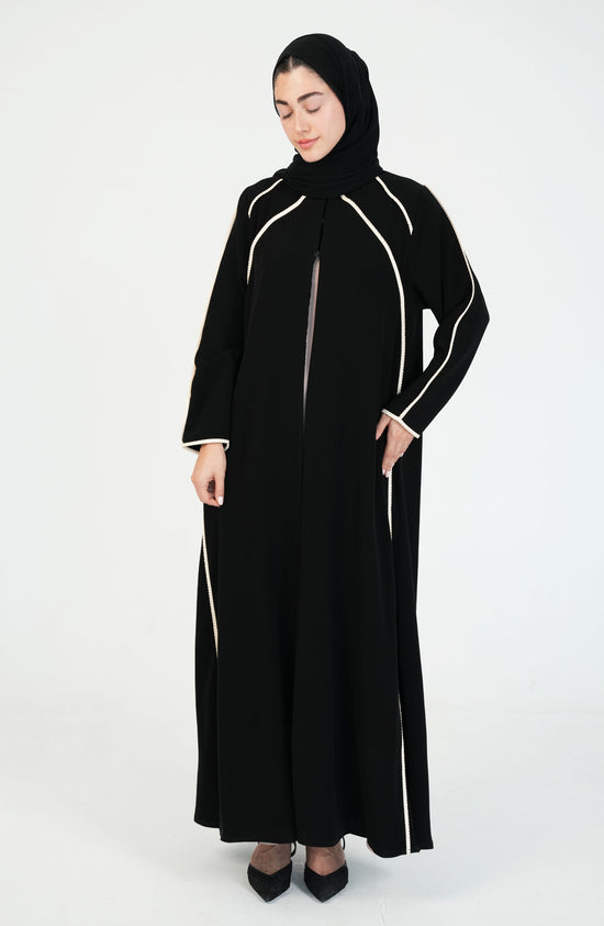 Salsa Crepe Abaya with Beige Lace
