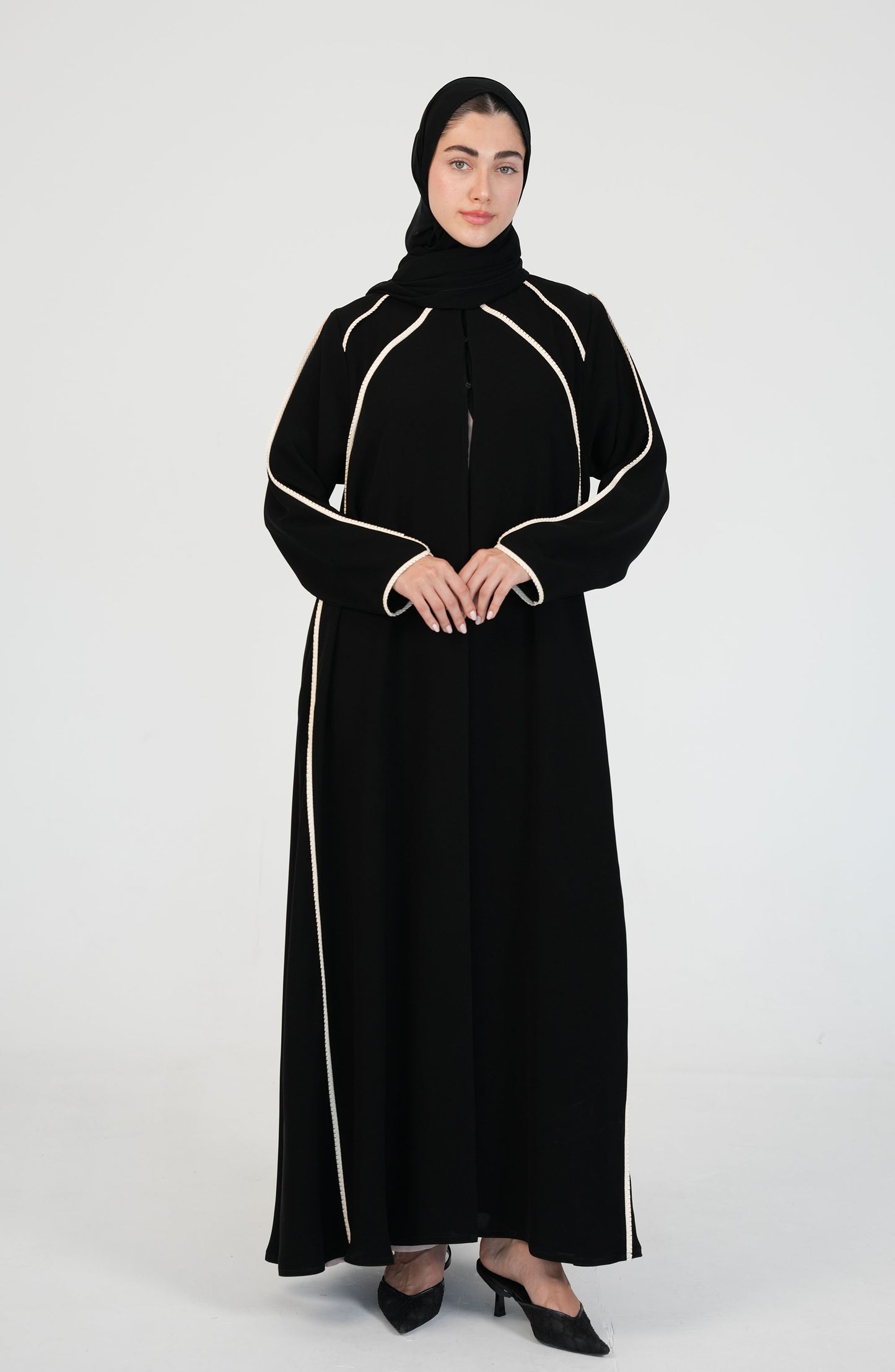 Salsa Crepe Abaya with Beige Lace