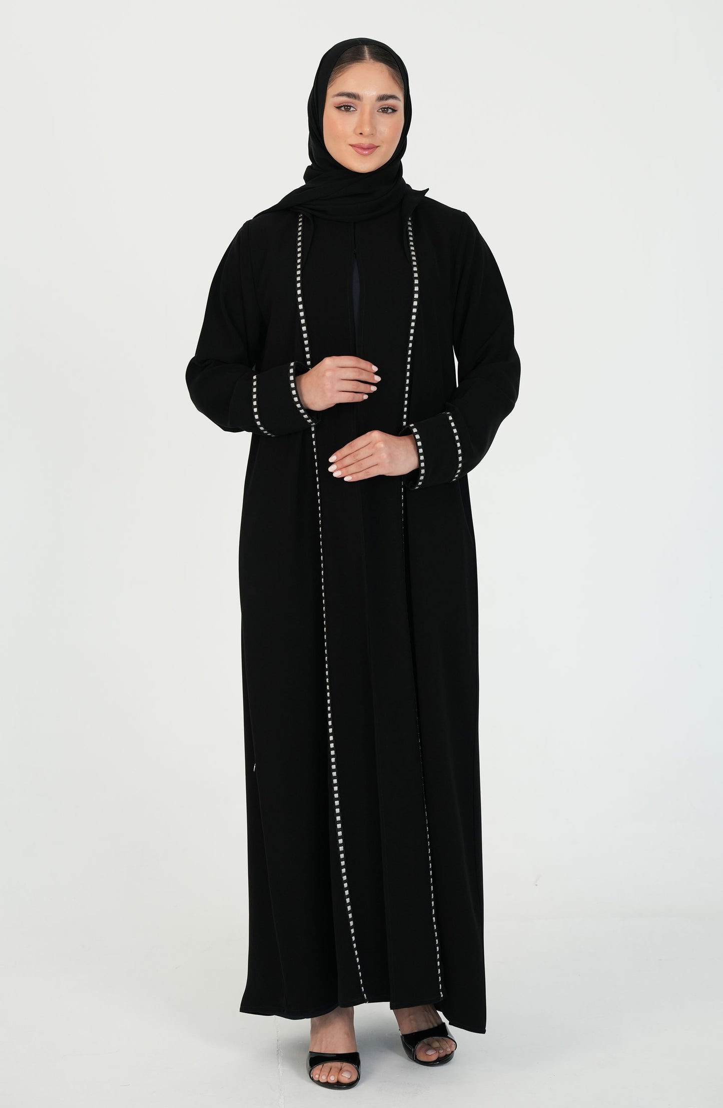 Salsa Crepe Abaya with Black and white lace