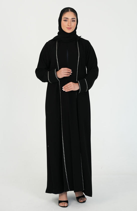 Salsa Crepe Abaya with Black and white lace