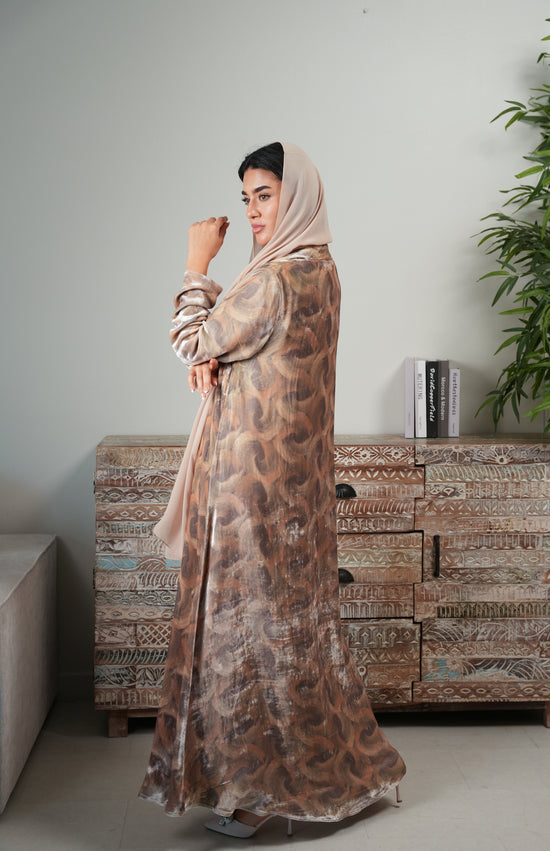 Silk Velvet Abaya - Beige