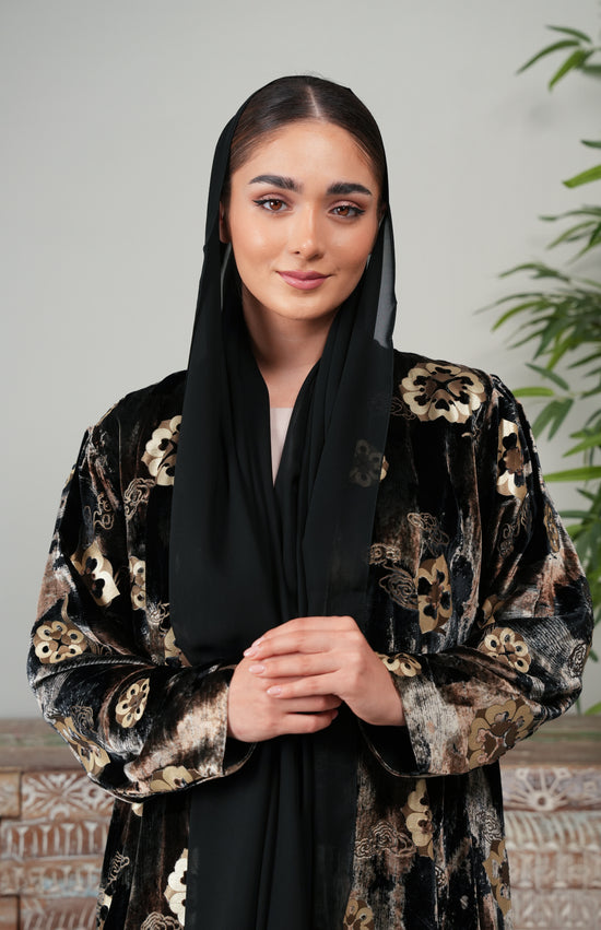 Turkish Embroidered Velvet - Brown