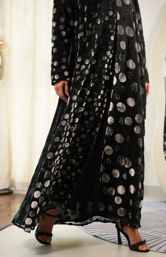Polka Dot Abaya - Velvet Chiffon - Gray