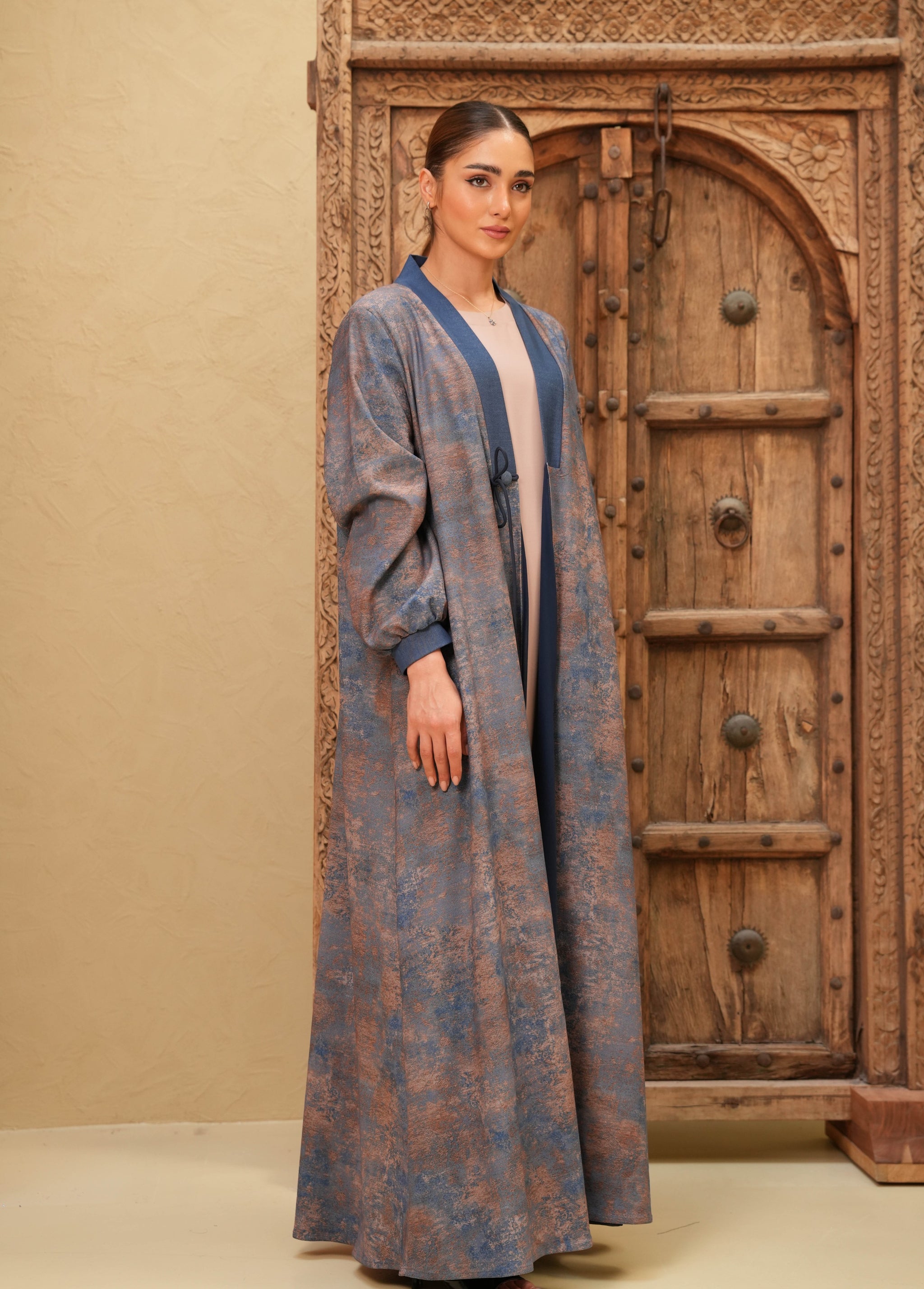 Blue and Brown Jean Abaya